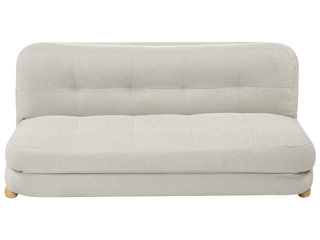 Sofa Bed Off-White Faux Linen Upholstery Wooden Legs 2 Seater Sleeping Function Quilted Living Room Bedroom Guest Room Beliani