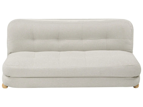 Sofa Bed Off-White Faux Linen Upholstery Wooden Legs 2 Seater Sleeping Function Quilted Living Room Bedroom Guest Room Beliani