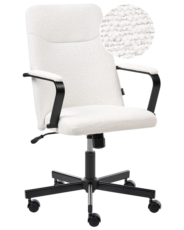 Office Chair White Boucle Swivel Adjustable Height with Armrests Home Office Study Traditional Modern Beliani