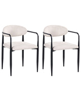 Set of 2 Dining Chairs Light Beige Polyester Upholstery Metal Frame Mid-Century Modern Style Beliani