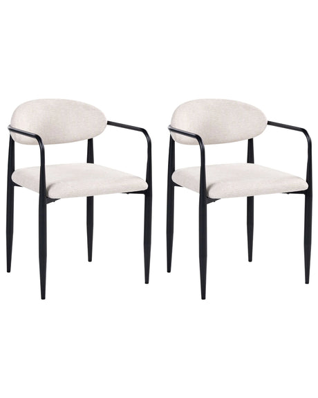 Set of 2 Dining Chairs Light Beige Polyester Upholstery Metal Frame Mid-Century Modern Style Beliani