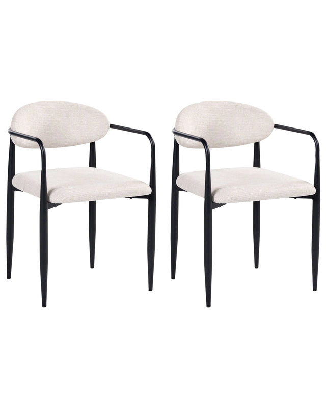 Set of 2 Dining Chairs Light Beige Polyester Upholstery Metal Frame Mid-Century Modern Style Beliani