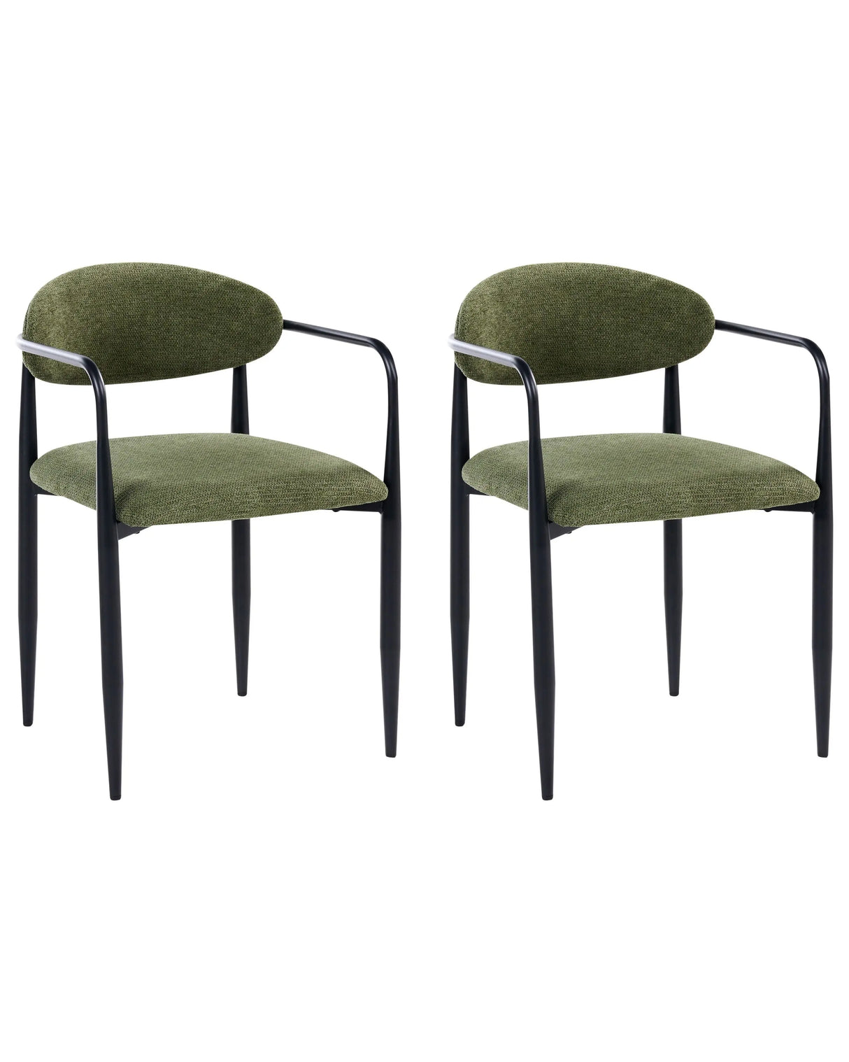Set of 2 Dining Chairs Green Polyester Upholstery Metal Frame Mid-Century Modern Style Beliani