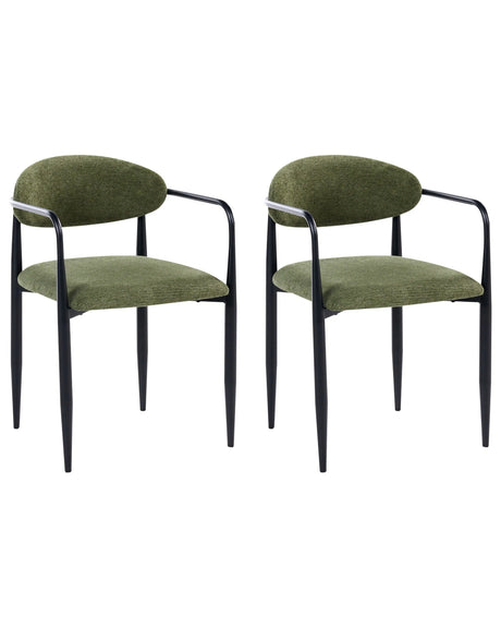 Set of 2 Dining Chairs Green Polyester Upholstery Metal Frame Mid-Century Modern Style Beliani