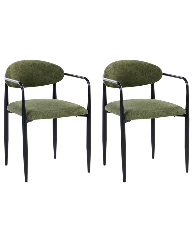 Set of 2 Dining Chairs Green Polyester Upholstery Metal Frame Mid-Century Modern Style Beliani
