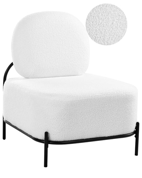 Armchair White Boucle Upholstery Metal Frame Retro Inspired Style Beliani