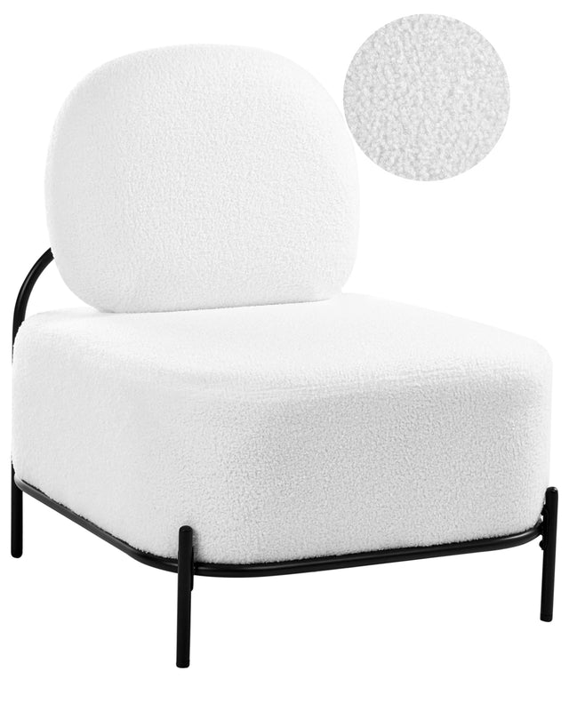 Armchair White Boucle Upholstery Metal Frame Retro Inspired Style Beliani