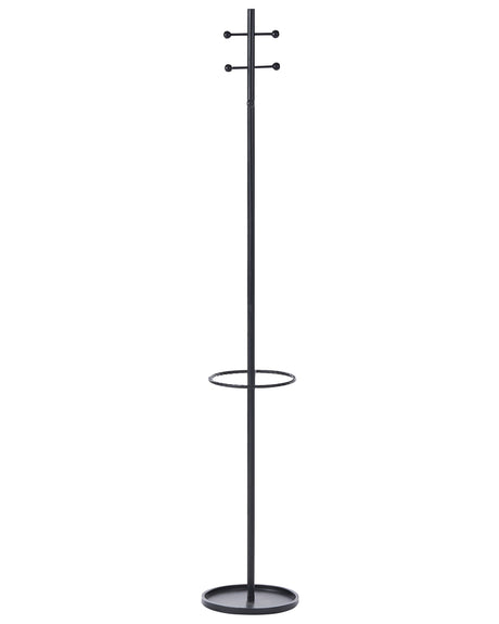 Coat Rack Black Steel Metal 180 cm Freestanding Clothes Stand with Umbrella Stand Modern Hallway Beliani