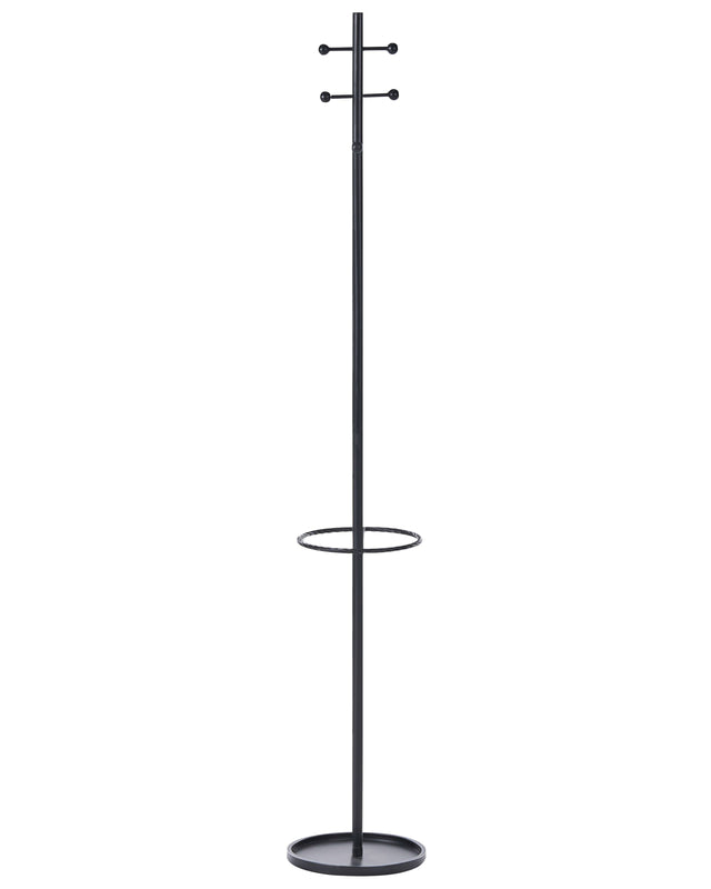 Coat Rack Black Steel Metal 180 cm Freestanding Clothes Stand with Umbrella Stand Modern Hallway Beliani