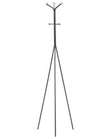 Coat Rack Black Steel Metal 176 cm Freestanding Clothes Stand Wooden Accents 6 Hooks Modern Hallway Beliani