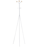 Coat Rack White Steel Metal 176 cm Freestanding Clothes Stand Wooden Accents 6 Hooks Modern Hallway Beliani
