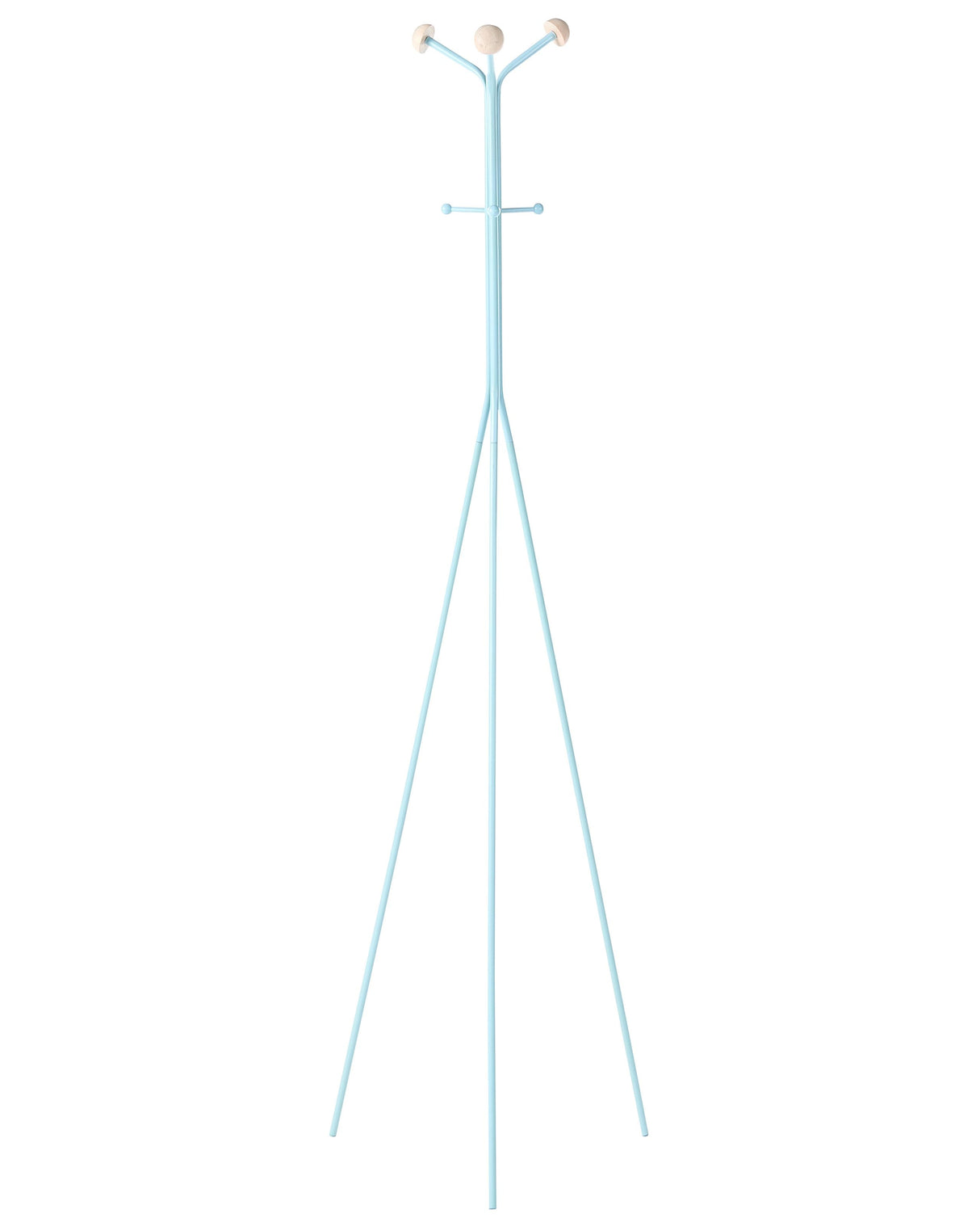 Coat Rack Light Blue Steel Metal 176 cm Freestanding Clothes Stand Wooden Accents 6 Hooks Modern Hallway Beliani