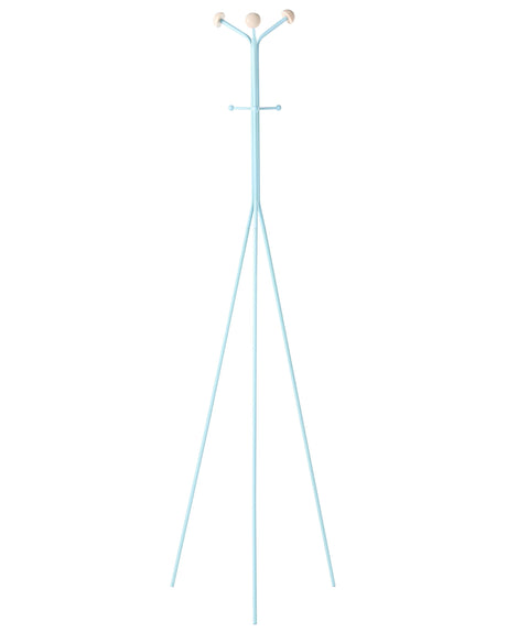 Coat Rack Light Blue Steel Metal 176 cm Freestanding Clothes Stand Wooden Accents 6 Hooks Modern Hallway Beliani