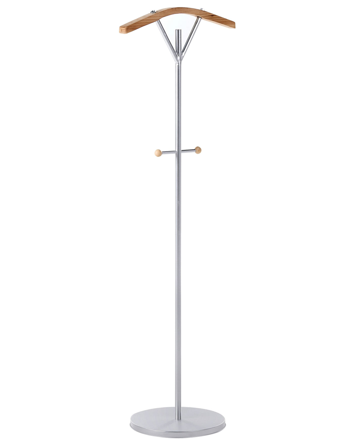 Coat Rack Silver Steel Metal 130 cm Freestanding Clothes Stand Wooden Accents 3 Hooks Modern Hallway Beliani