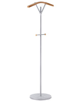 Coat Rack Silver Steel Metal 130 cm Freestanding Clothes Stand Wooden Accents 3 Hooks Modern Hallway Beliani