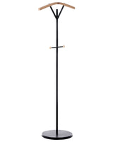 Coat Rack Black Steel Metal 130 cm Freestanding Clothes Stand Wooden Accents 3 Hooks Modern Hallway Beliani