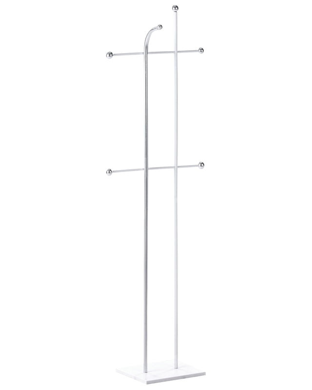 Coat Rack Silver Steel Metal 162 cm Freestanding Clothes Stand 6 Hooks Modern Hallway Beliani