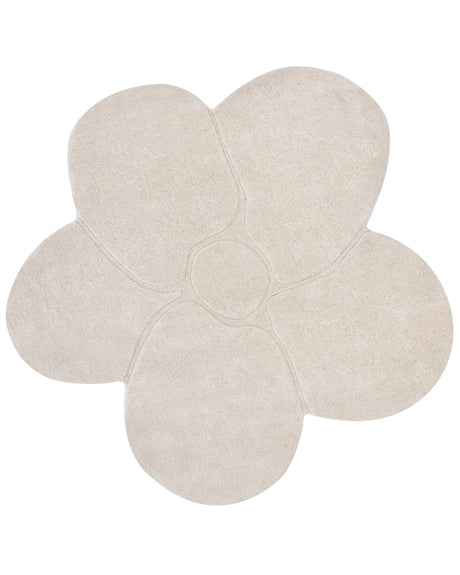 Area Rug Light Beige Wool 140 x 140 cm Irregular Flower Shape Accent Rug Beliani