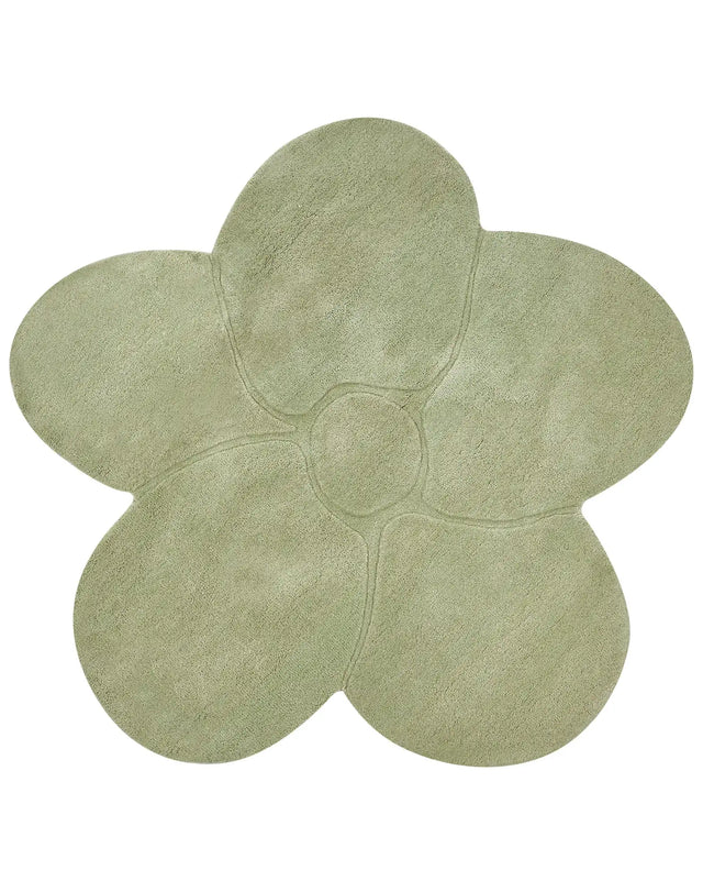Area Rug Light Green Wool 140 x 140 cm Irregular Flower Shape Accent Rug Beliani