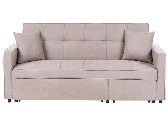 Sofa Bed Taupe Fabric Upholstered Sleeping Function Decorative Tufting with Cushions Modern Living Room Beliani