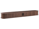 Wall Mounted TV Stand Dark Brown MDF Paper Venner Slatted Fronts Sliding Doors Floating Media Cabinet Beliani