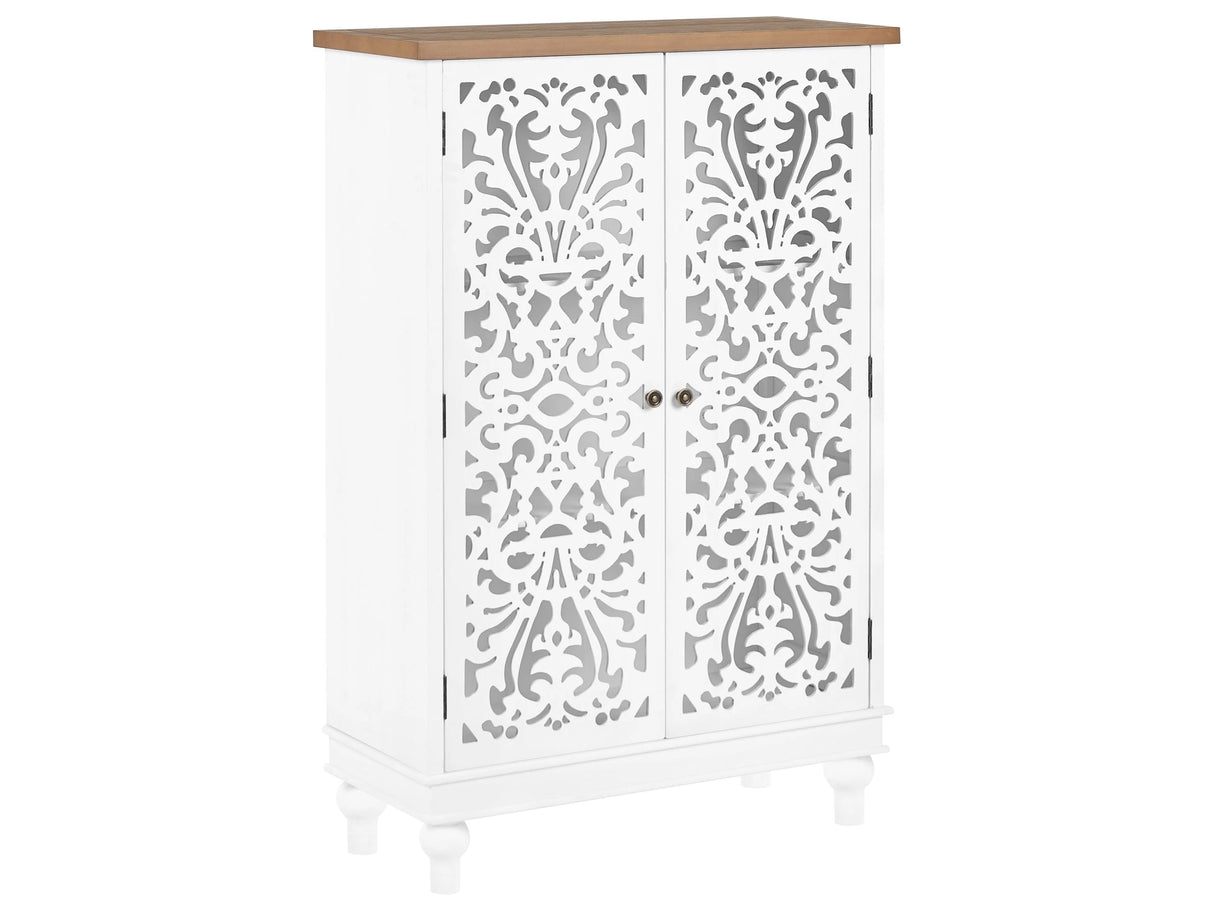2 Door Sideboard MDF and Pine Wood Legs See Through Openwork Design Fronts Rustic Style Beliani