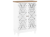 2 Door Sideboard MDF and Pine Wood Legs See Through Openwork Design Fronts Rustic Style Beliani