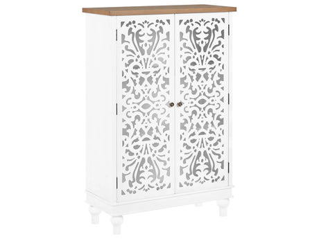 2 Door Sideboard MDF and Pine Wood Legs See Through Openwork Design Fronts Rustic Style Beliani