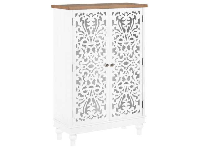 2 Door Sideboard MDF and Pine Wood Legs See Through Openwork Design Fronts Rustic Style Beliani
