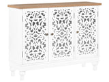 3 Door Sideboard MDF and Pine Wood Legs See Through Openwork Design Fronts Rustic Style Beliani