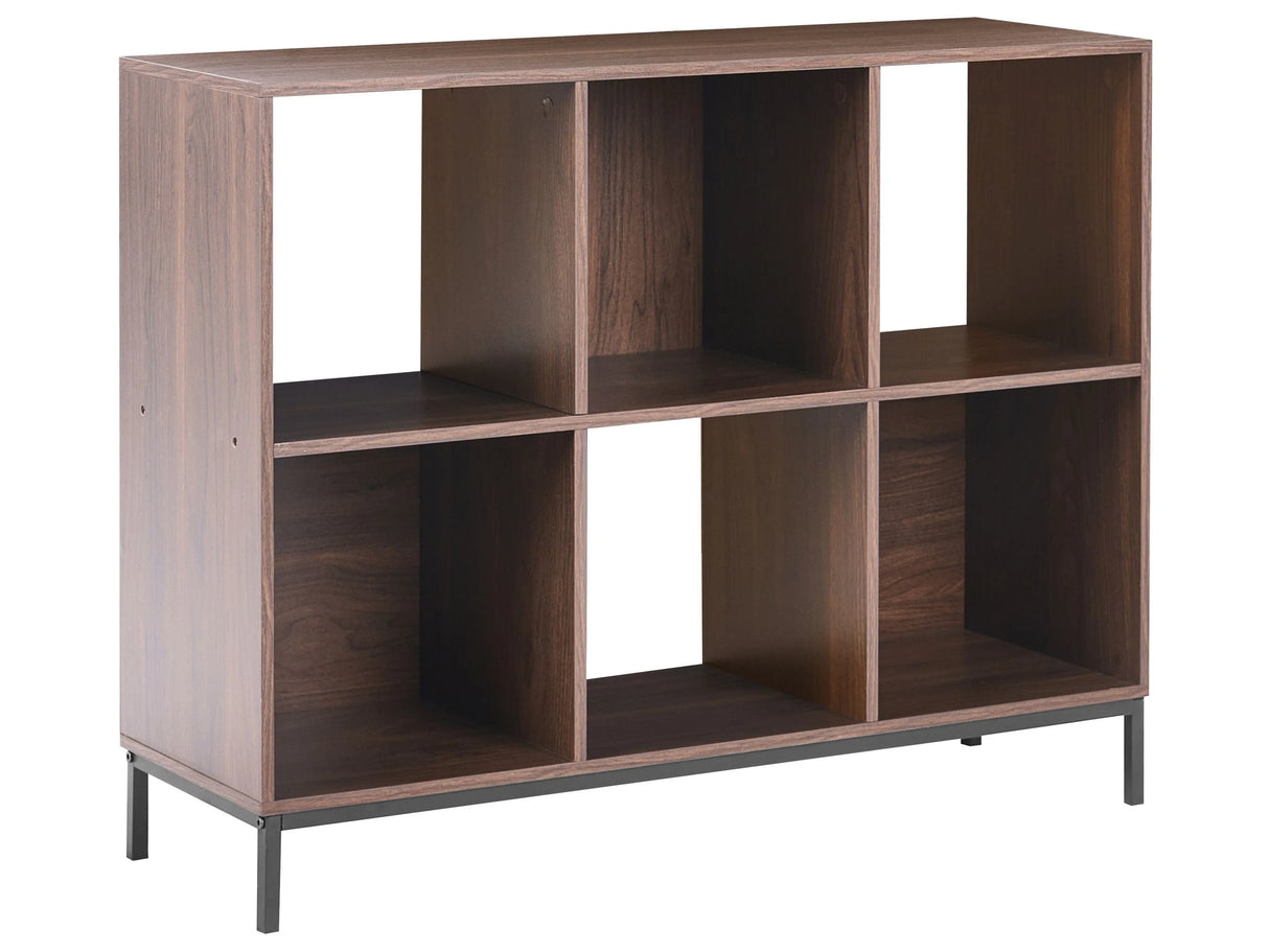 Bookcase Dark Brown MDF 6-Cube Bookshelves Wood-Look Finish Beliani