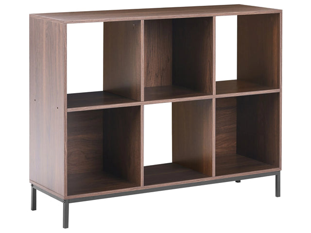 Bookcase Dark Brown MDF 6-Cube Bookshelves Wood-Look Finish Beliani