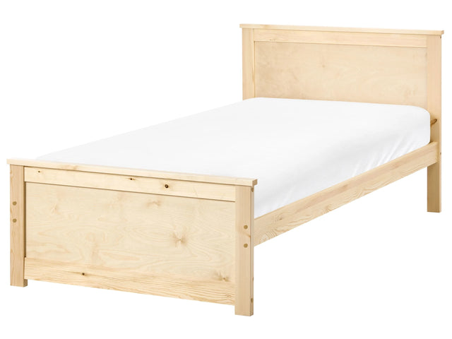 Storage Bed Natural Pine Wood MDF Birch Wood EU Single Size 3ft Headboard Scandinavian Beliani