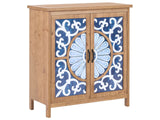 2 Door Sideboard Brown and Blue MDF Mediterranean Coastal Pattern 2 Shelves Rustic Style Beliani