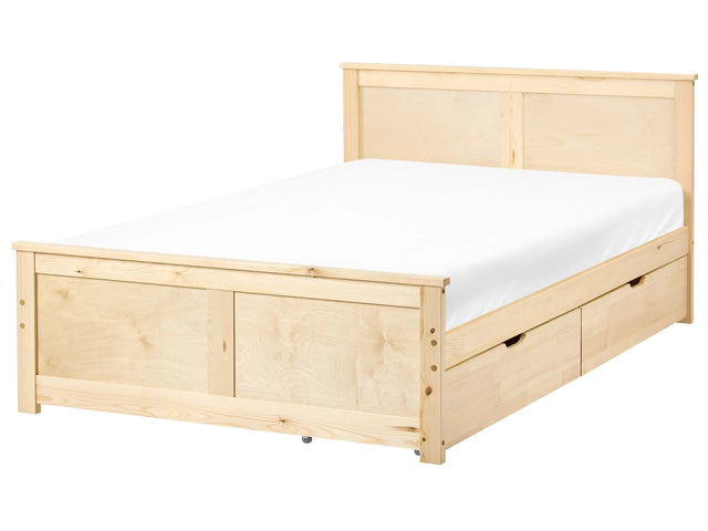 Storage Bed with 2 Drawers Natural Pine Wood MDF Birch Wood EU Small Double Size 4ft Headboard Scandinavian Beliani