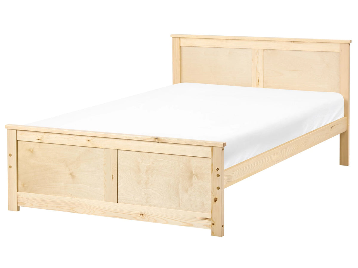 Storage Bed Natural Pine Wood MDF Birch Wood EU Small Double Size 4ft Headboard Scandinavian Beliani