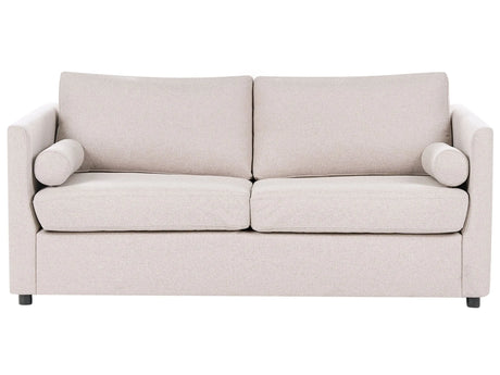 Sofa Bed Beige Fabric 2 Seater Fold Out Sofa with Mattress Living Room Beliani