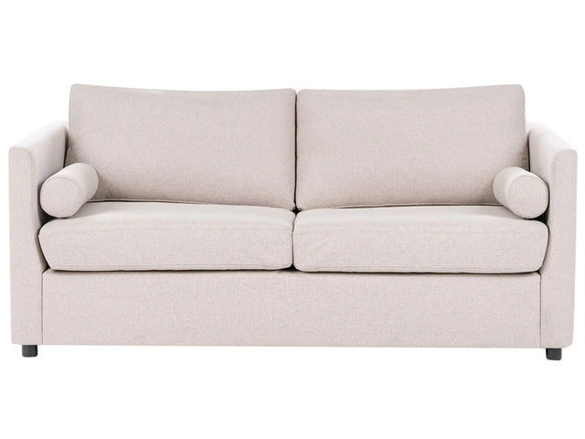 Sofa Bed Beige Fabric 2 Seater Fold Out Sofa with Mattress Living Room Beliani