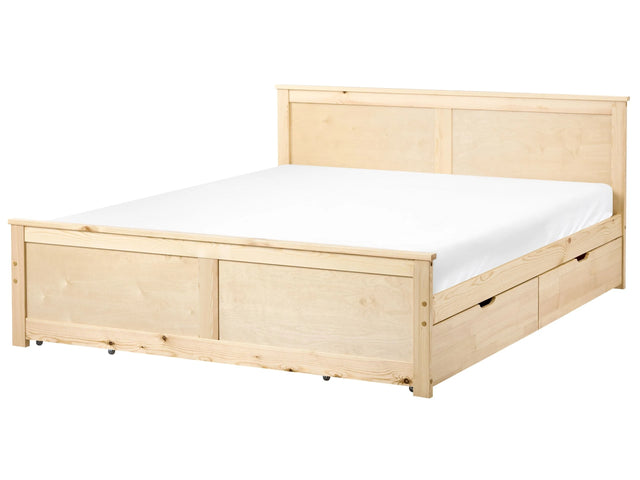 Storage Bed with 4 Drawers Natural Pine Wood MDF Birch Wood EU King Size 5ft3 Headboard Scandinavian Beliani