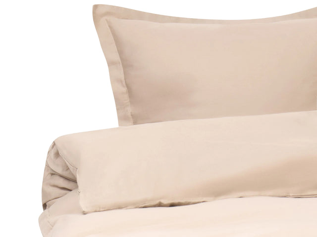 Duvet Cover and Pillowcase Set Beige Sateen Cotton 150 x 200 cm Modern Bedroom Beliani