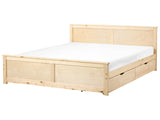 Storage Bed with 2 Drawers Natural Pine Wood MDF Birch Wood EU Super King Size 6ft Headboard Scandinavian Beliani