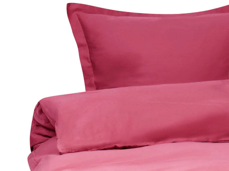 Duvet Cover and Pillowcase Set Burgundy Sateen Cotton 150 x 200 cm Modern Bedroom Beliani