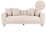 3 Seater Sofa Beige Boucle with Extra Throw Cushions Upholstered Legs Retro Modern Decor Style Beliani