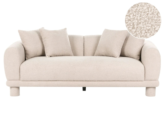 3 Seater Sofa Beige Boucle with Extra Throw Cushions Upholstered Legs Retro Modern Decor Style Beliani