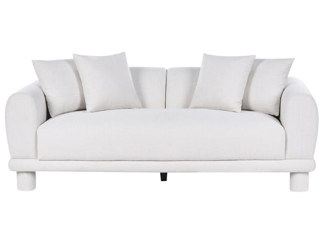 3 Seater Sofa Off-White Fabric with Extra Throw Cushions Upholstered Legs Retro Modern Decor Style Beliani
