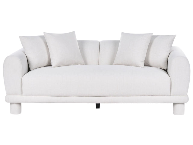 3 Seater Sofa Off-White Fabric with Extra Throw Cushions Upholstered Legs Retro Modern Decor Style Beliani