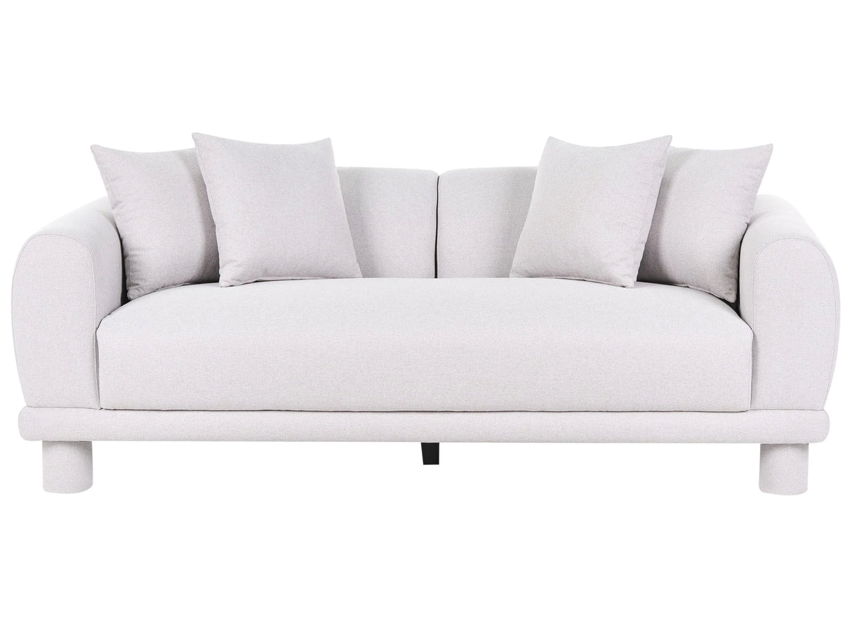 3 Seater Sofa Light Grey Fabric Eeasy Clean with Extra Throw Cushions Upholstered Legs Retro Modern Decor Style Beliani