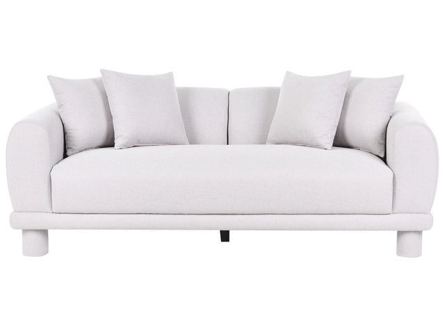 3 Seater Sofa Light Grey Fabric Eeasy Clean with Extra Throw Cushions Upholstered Legs Retro Modern Decor Style Beliani