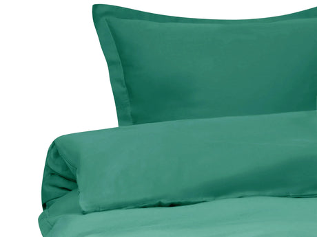 Duvet Cover and Pillowcase Set Green Sateen Cotton 220 x 240 cm Modern Bedroom Beliani