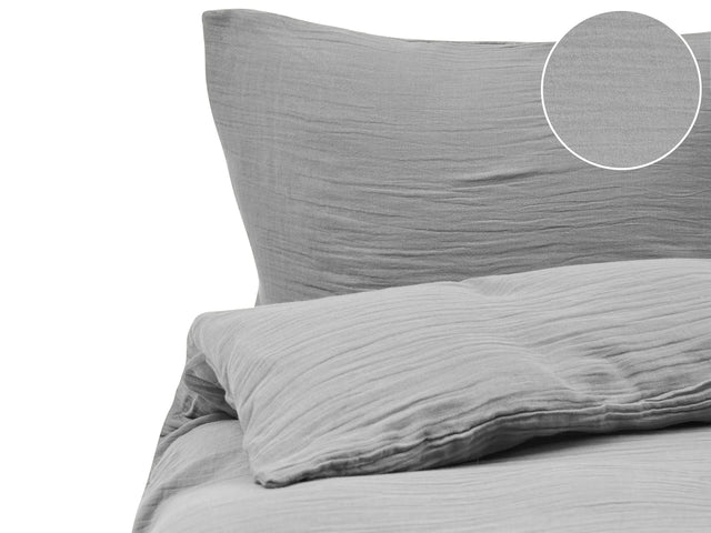 Duvet Cover and Pillowcase Set Light Grey Muslin Cotton 220 x 240 cm Modern Bedroom Beliani